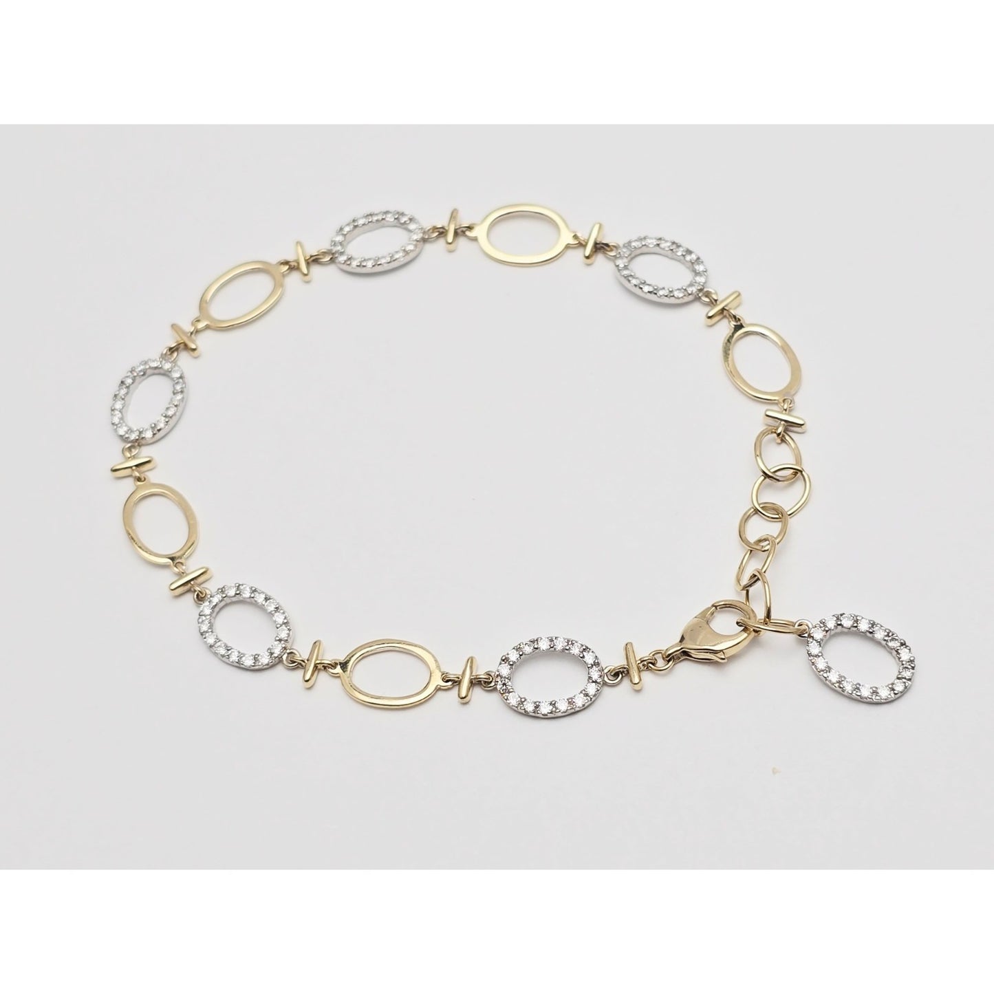 14K Two Tone Gold Oval Link Resizable CZ Bracelet