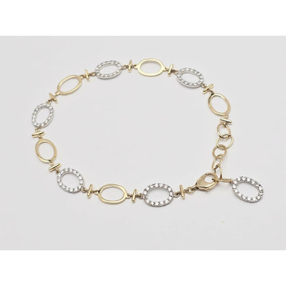 14K Two Tone Gold Oval Link Resizable CZ Bracelet