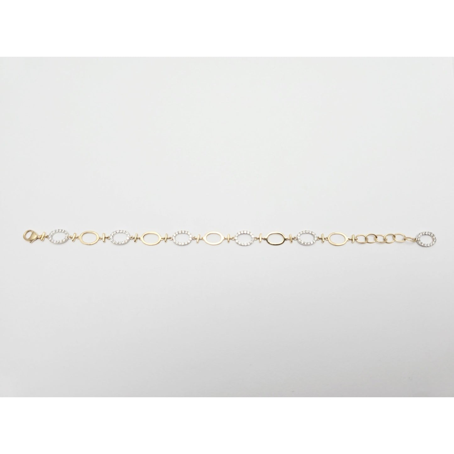 14K Two Tone Gold Oval Link Resizable CZ Bracelet