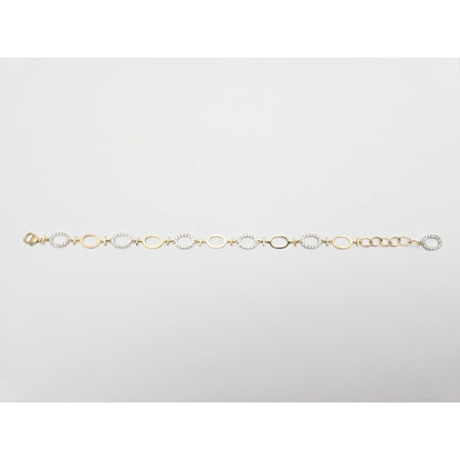 14K Two Tone Gold Oval Link Resizable CZ Bracelet