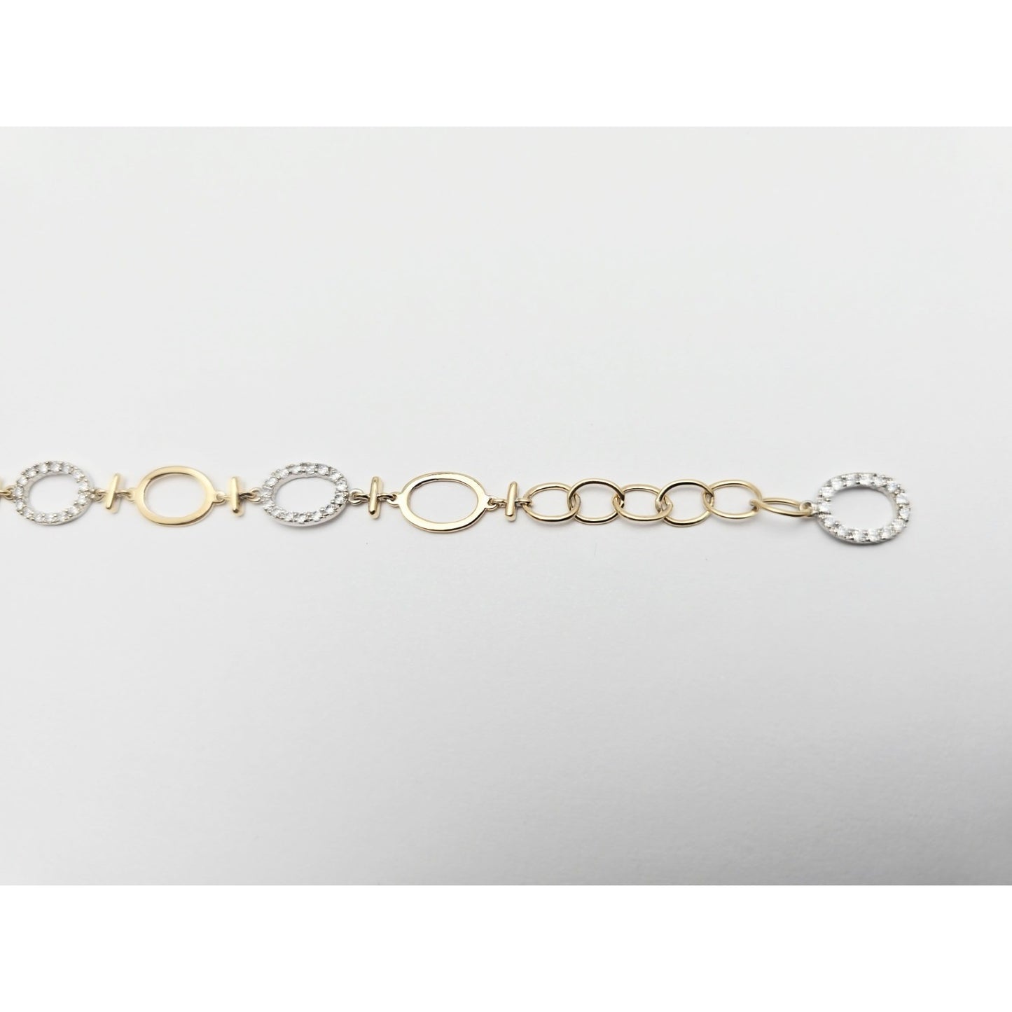 14K Two Tone Gold Oval Link Resizable CZ Bracelet
