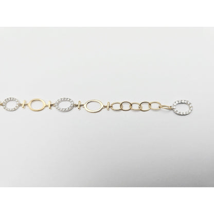 14K Two Tone Gold Oval Link Resizable CZ Bracelet