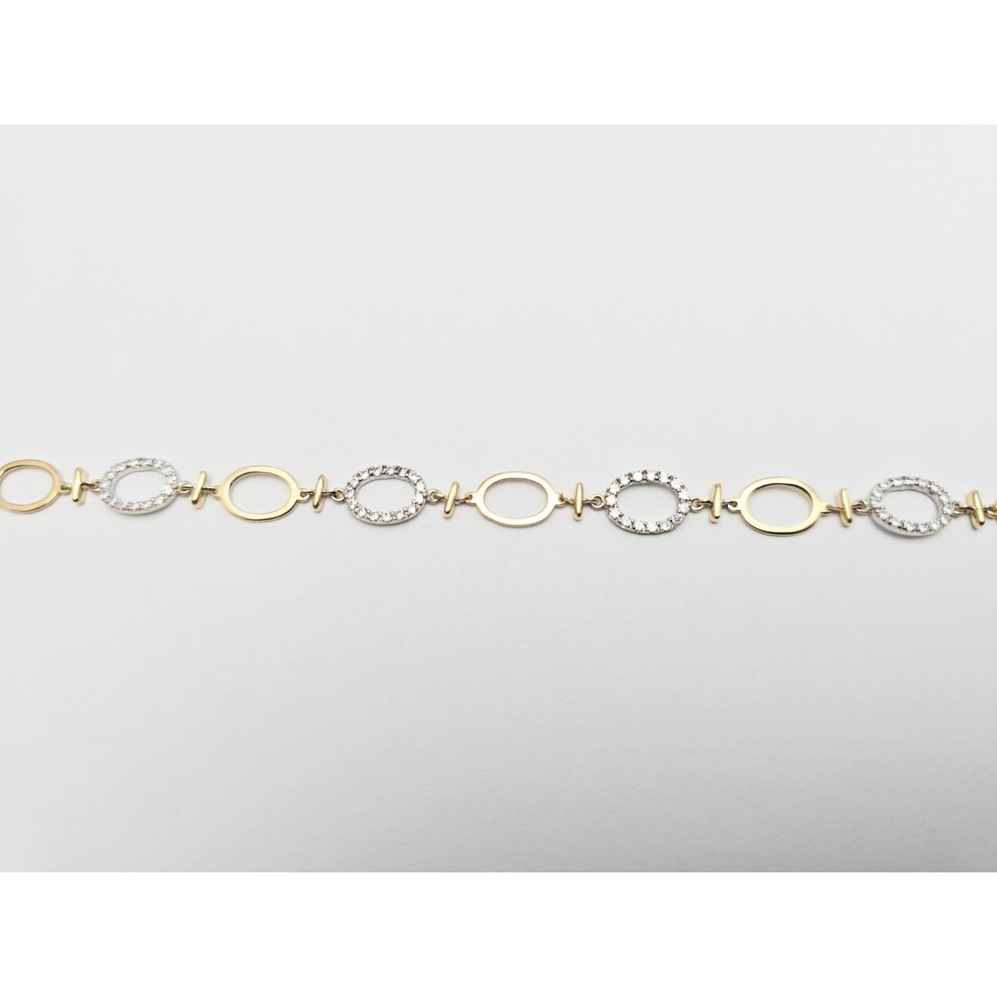 14K Two Tone Gold Oval Link Resizable CZ Bracelet