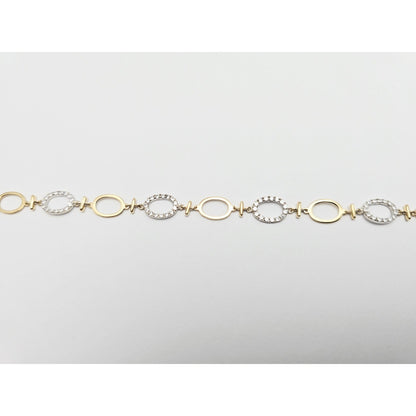 14K Two Tone Gold Oval Link Resizable CZ Bracelet