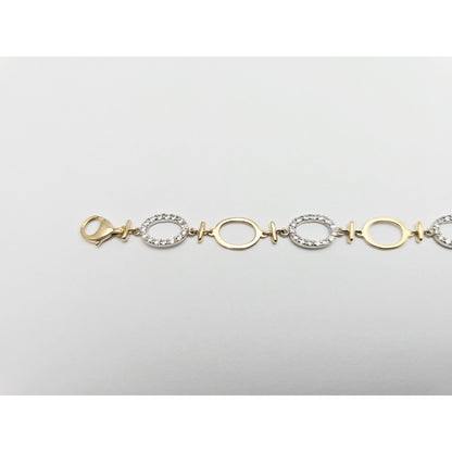 14K Two Tone Gold Oval Link Resizable CZ Bracelet