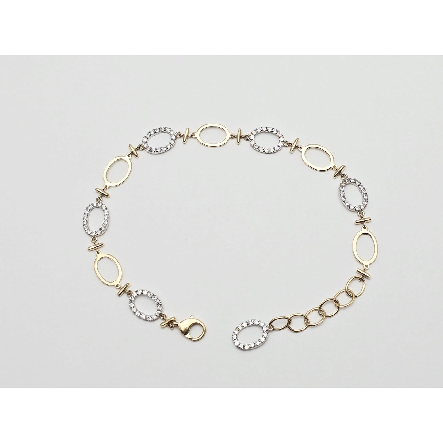 14K Two Tone Gold Oval Link Resizable CZ Bracelet