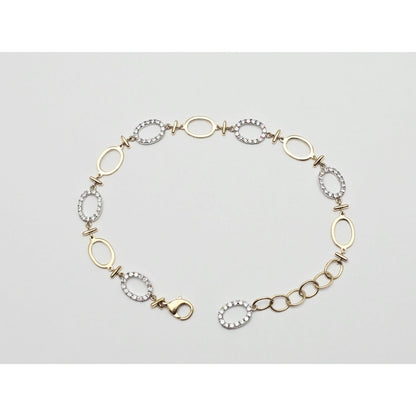 14K Two Tone Gold Oval Link Resizable CZ Bracelet