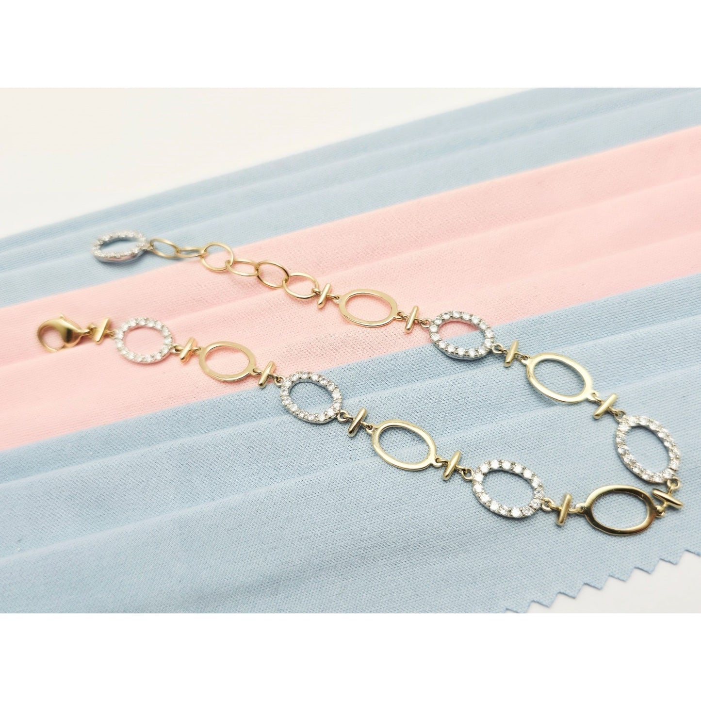 14K Two Tone Gold Oval Link Resizable CZ Bracelet