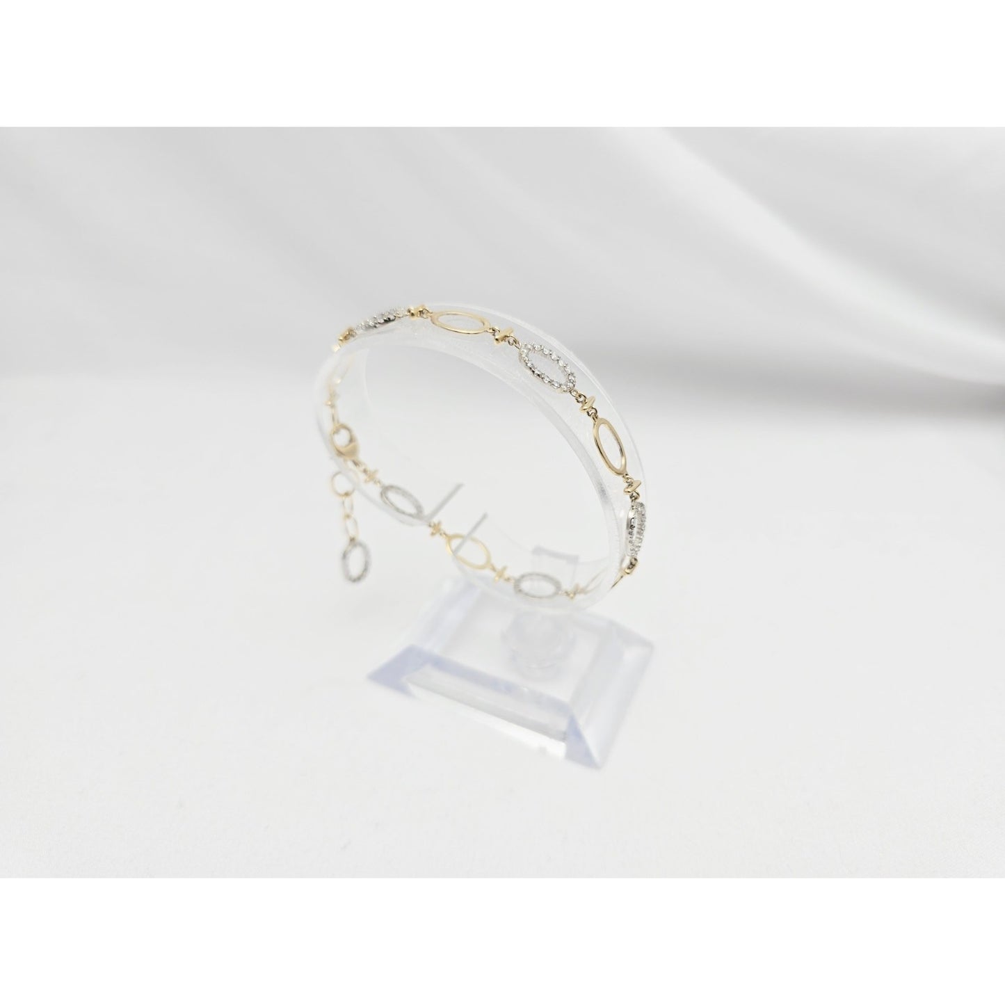 14K Two Tone Gold Oval Link Resizable CZ Bracelet