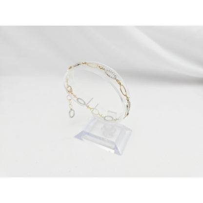 14K Two Tone Gold Oval Link Resizable CZ Bracelet