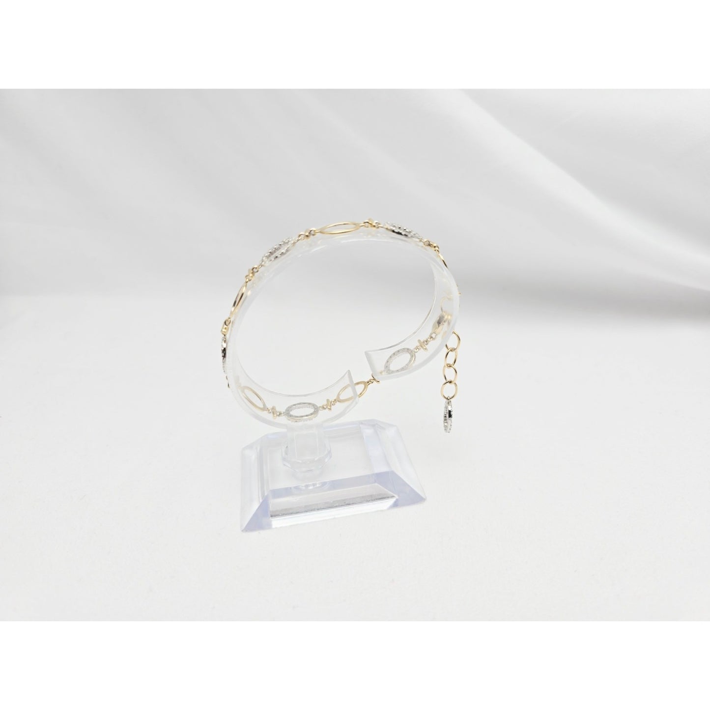 14K Two Tone Gold Oval Link Resizable CZ Bracelet