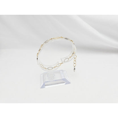 14K Two Tone Gold Oval Link Resizable CZ Bracelet