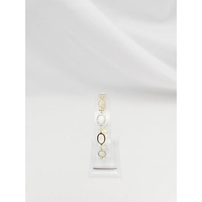 14K Two Tone Gold Oval Link Resizable CZ Bracelet