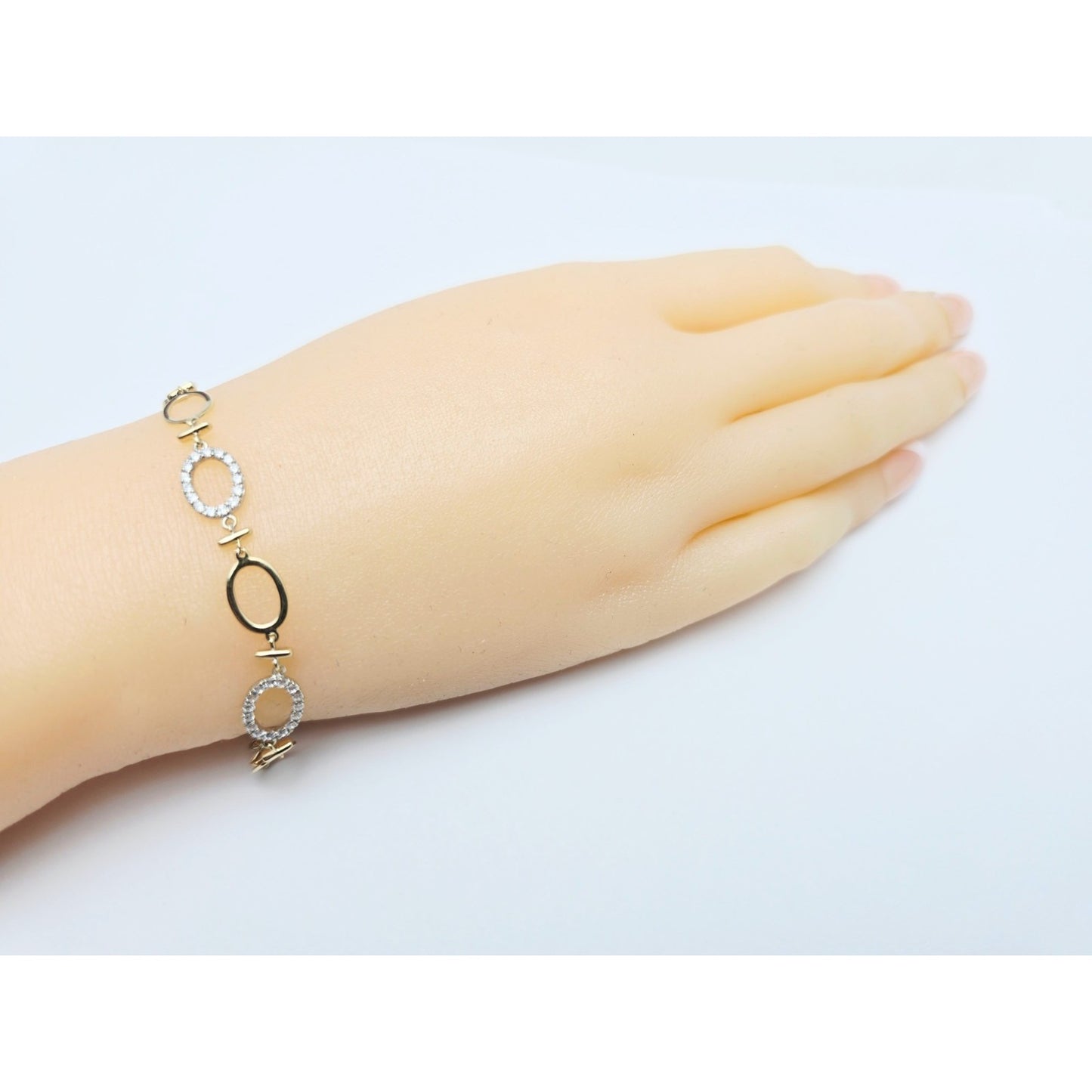 14K Two Tone Gold Oval Link Resizable CZ Bracelet