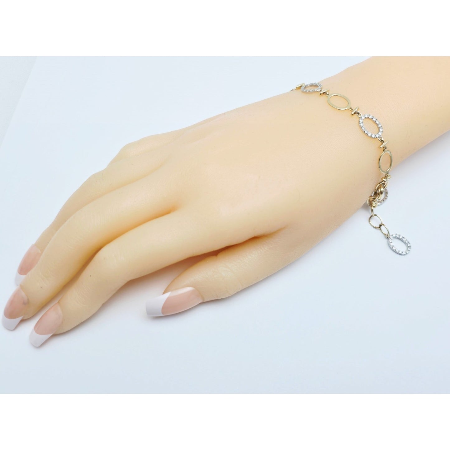 14K Two Tone Gold Oval Link Resizable CZ Bracelet