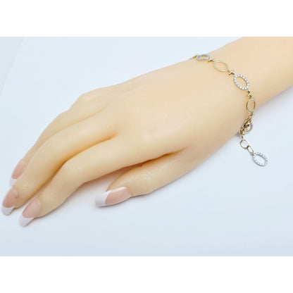 14K Two Tone Gold Oval Link Resizable CZ Bracelet