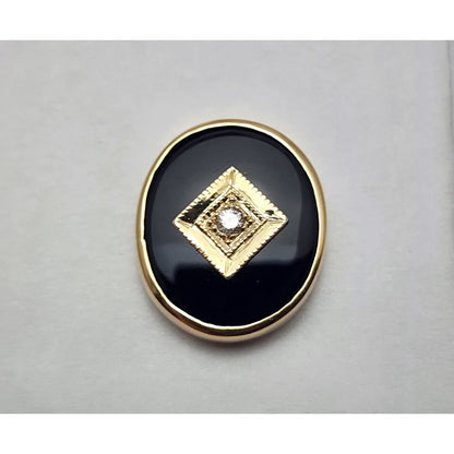 Vintage 14K Yellow Gold Black Onyx & Diamond Tie Tack Label Pin