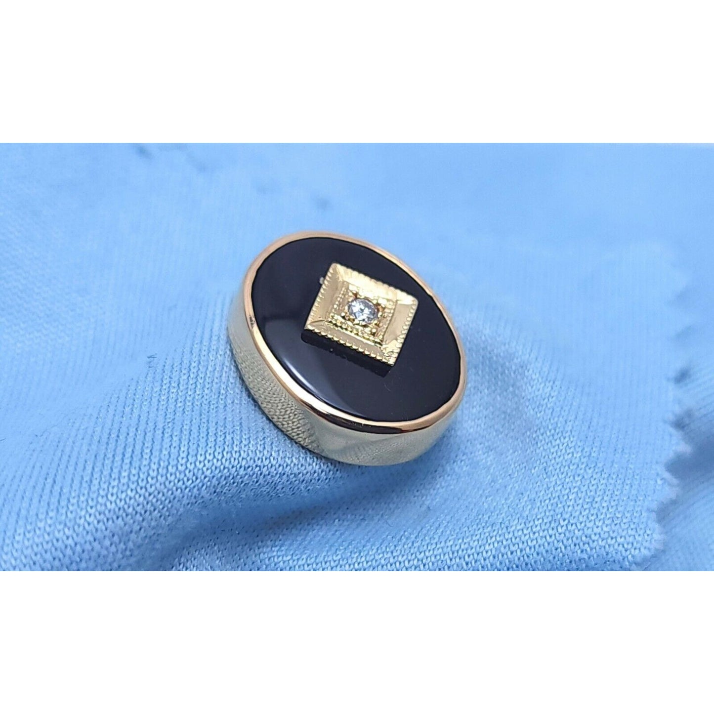 Vintage 14K Yellow Gold Black Onyx & Diamond Tie Tack Label Pin