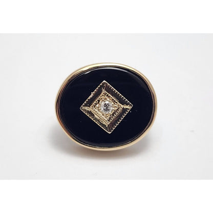 Vintage 14K Yellow Gold Black Onyx & Diamond Tie Tack Label Pin