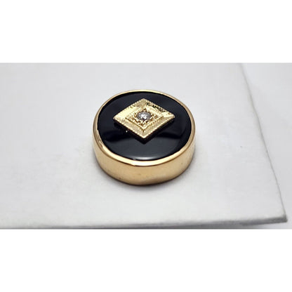 Vintage 14K Yellow Gold Black Onyx & Diamond Tie Tack Label Pin