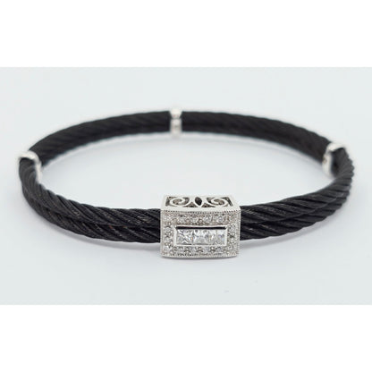 Philippe Charriol 18k White Gold Black Cable Diamond Bracelet