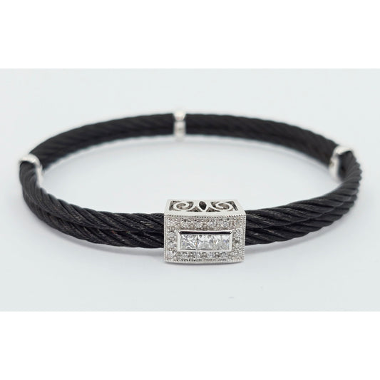 Philippe Charriol 18k White Gold Black Cable Diamond Bracelet