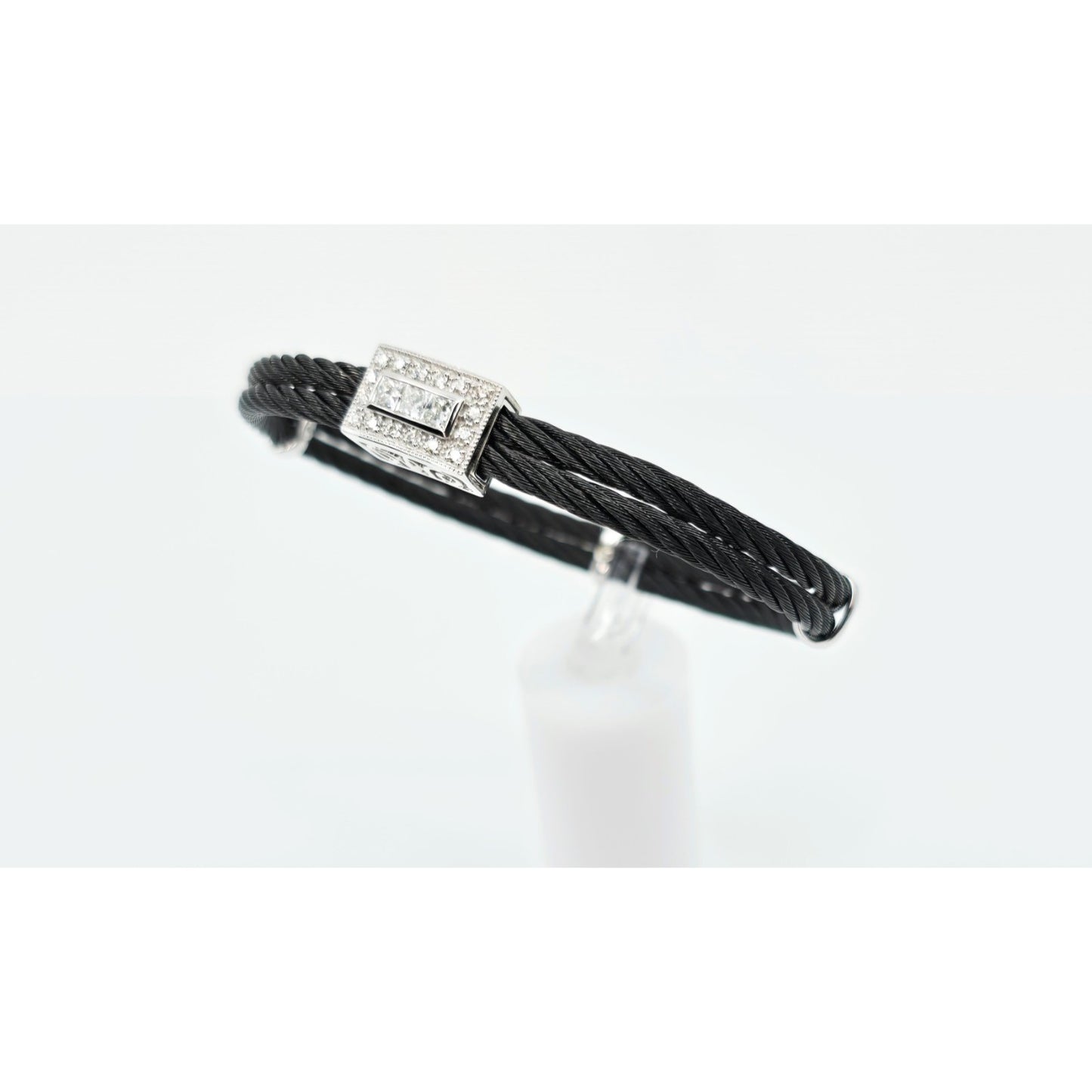 Philippe Charriol 18k White Gold Black Cable Diamond Bracelet