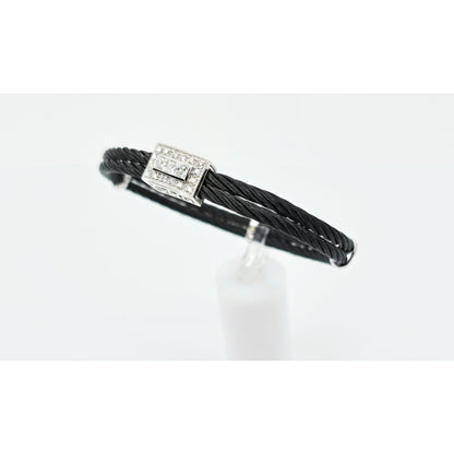 Philippe Charriol 18k White Gold Black Cable Diamond Bracelet