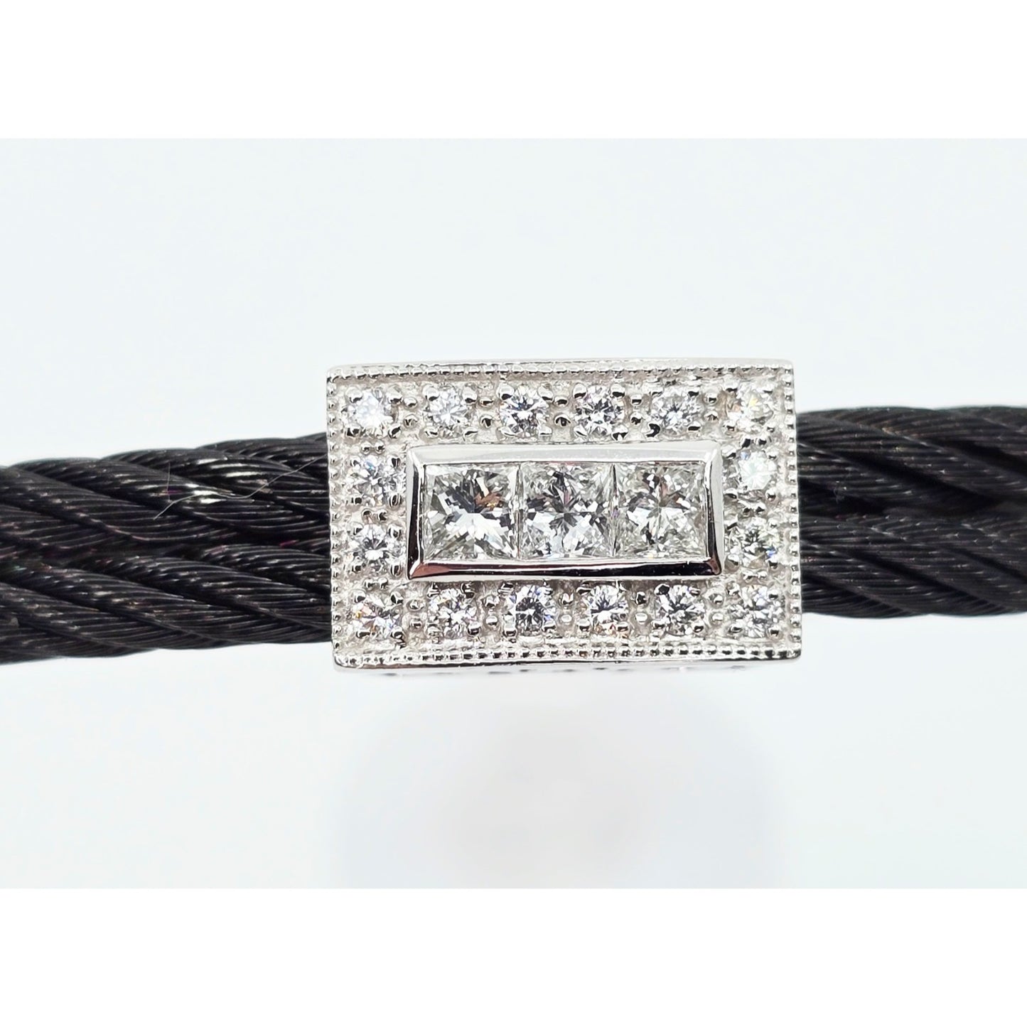 Philippe Charriol 18k White Gold Black Cable Diamond Bracelet