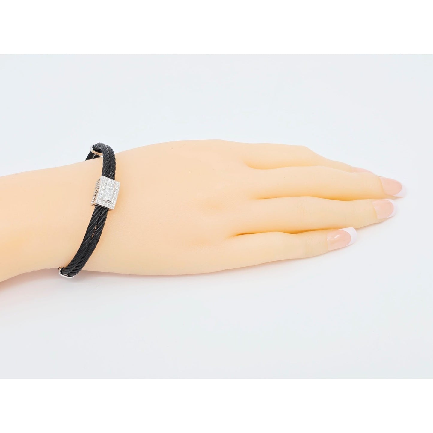 Philippe Charriol 18k White Gold Black Cable Diamond Bracelet