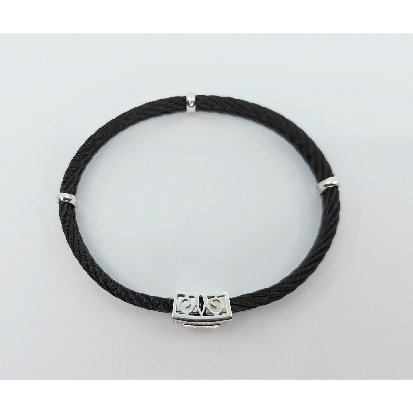 Philippe Charriol 18k White Gold Black Cable Diamond Bracelet