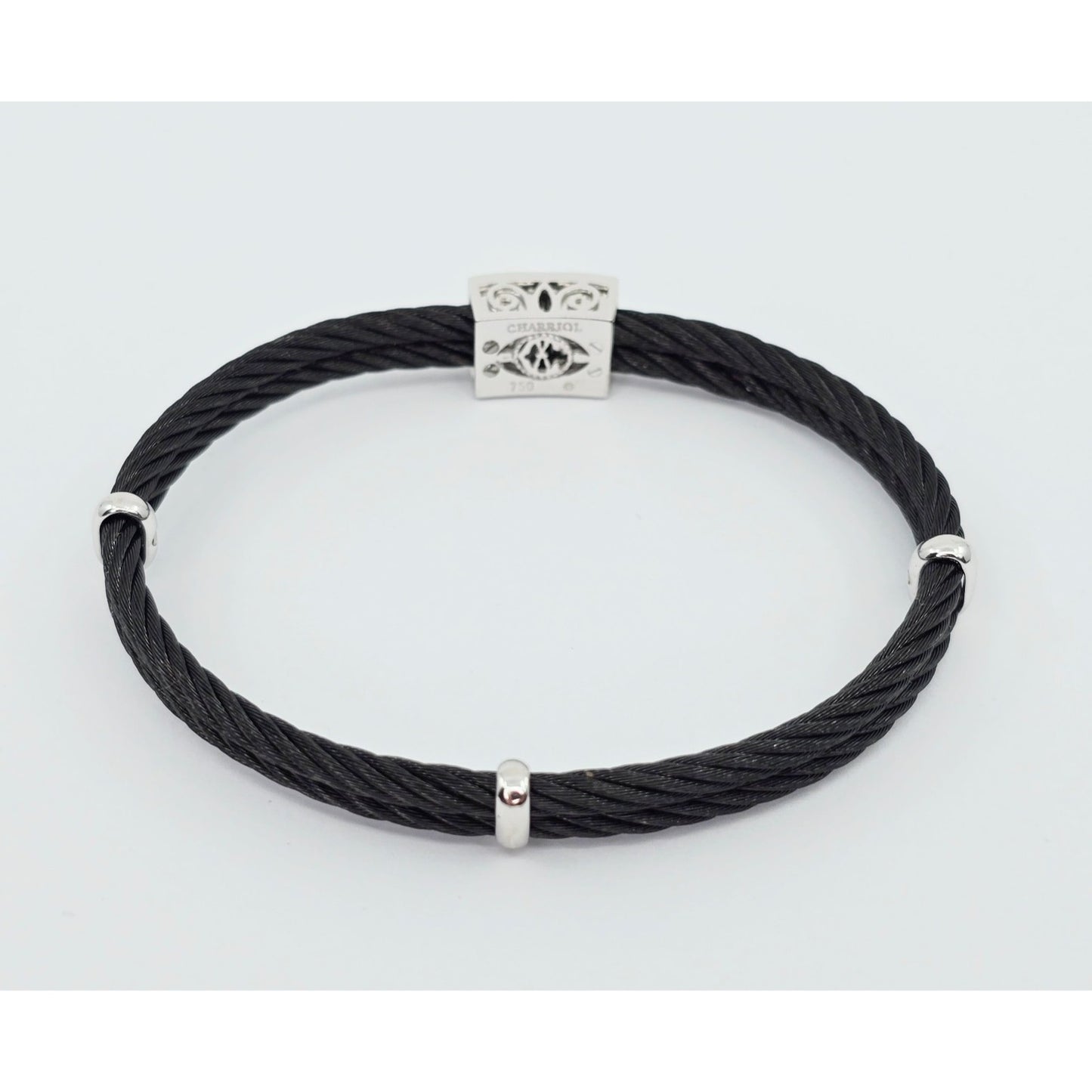 Philippe Charriol 18k White Gold Black Cable Diamond Bracelet
