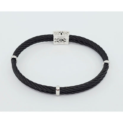 Philippe Charriol 18k White Gold Black Cable Diamond Bracelet