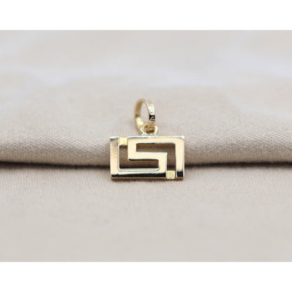 14K Yellow Gold Rectangular Versace Style Charm Pendant