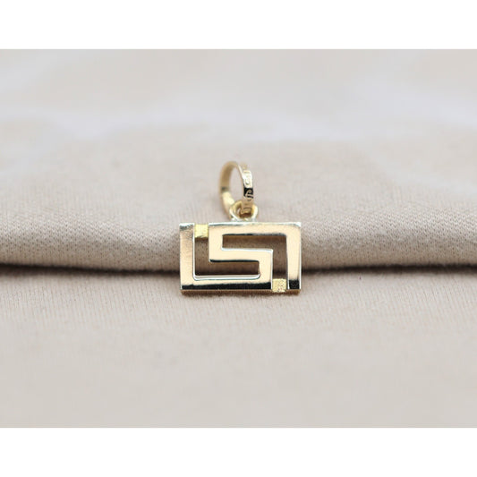 14K Yellow Gold Rectangular Versace Style Charm Pendant