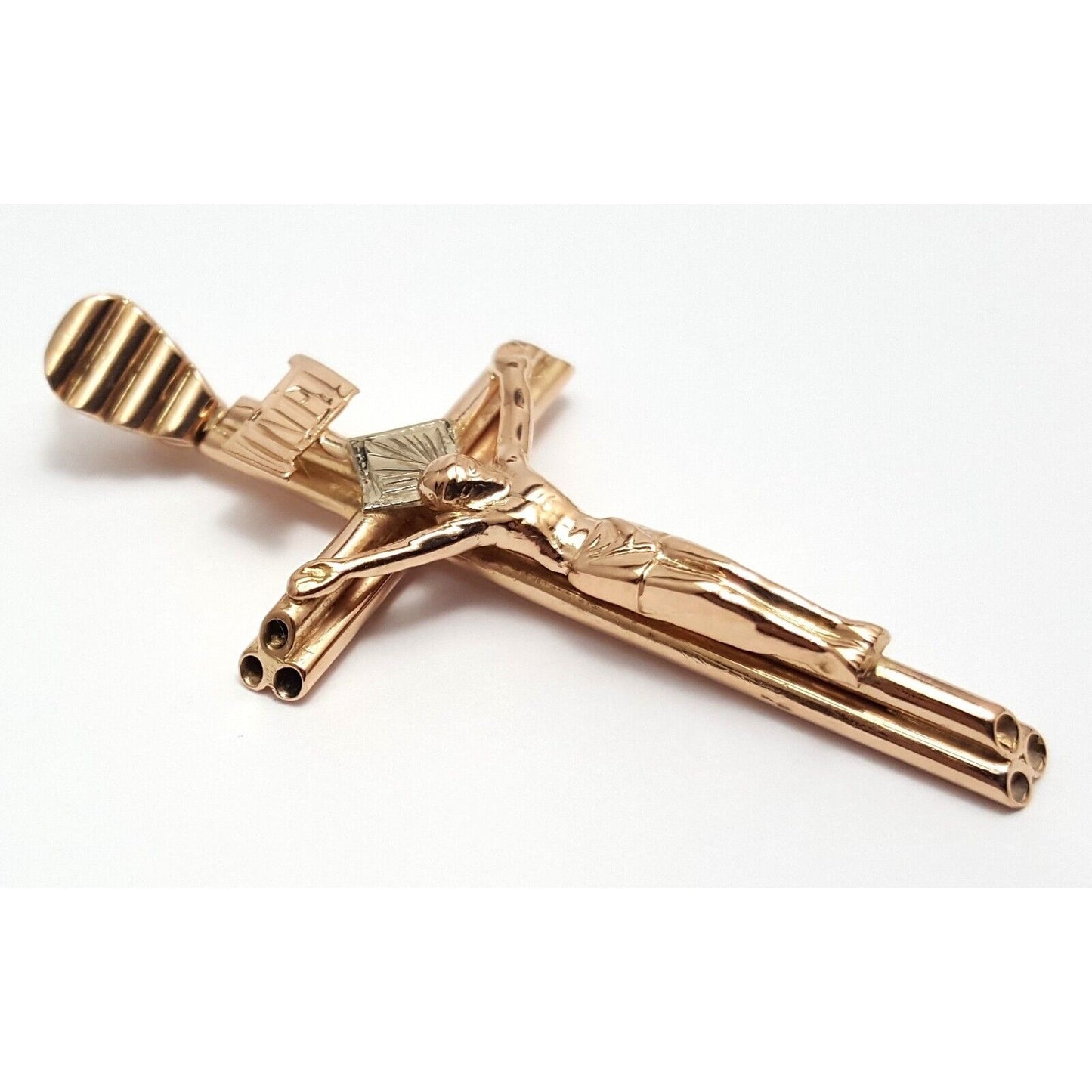 14K Solid Two Tone Gold Jesus Cross Charm Pendant