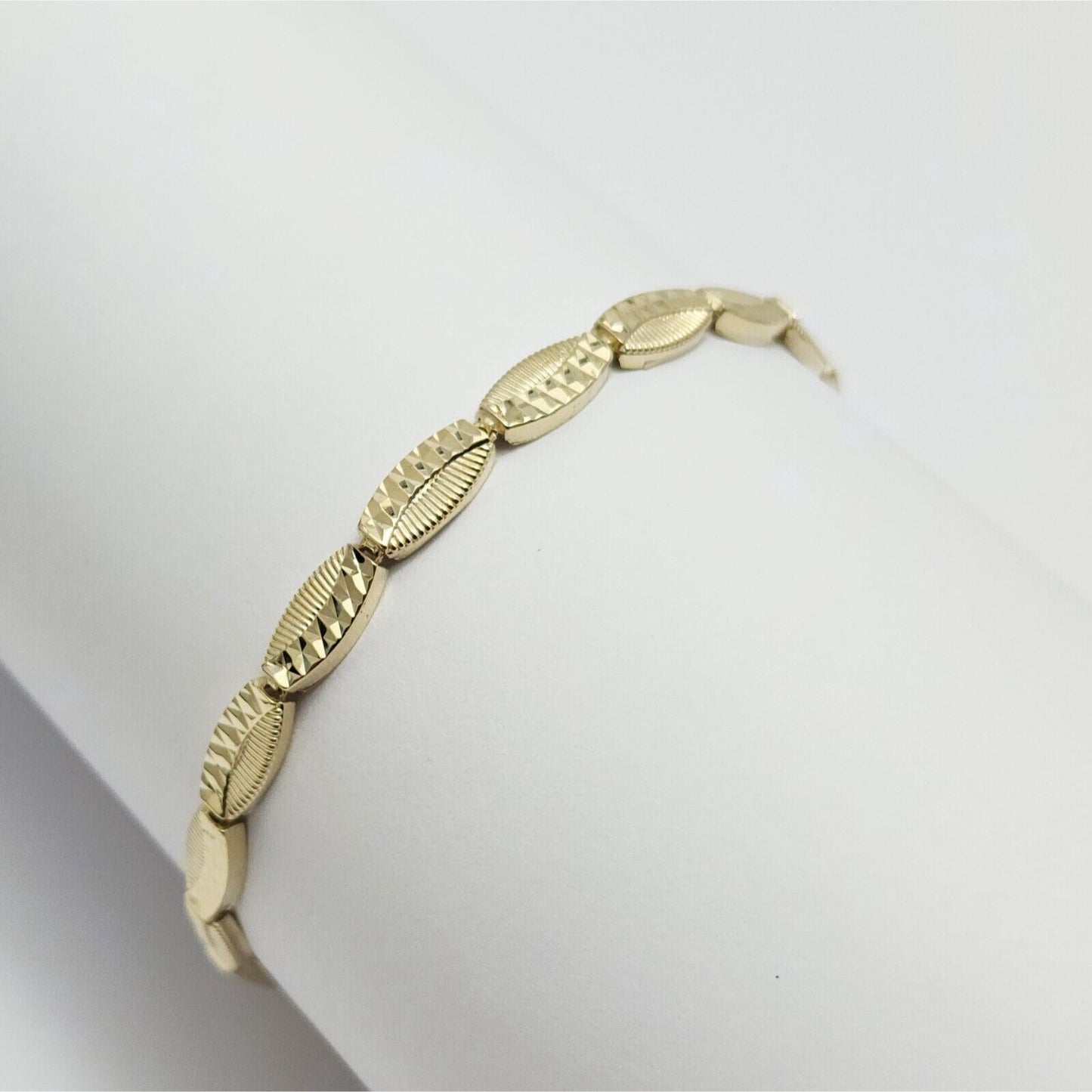 14K Solid Yellow Gold Diamond Cut Tennis Link Bracelet