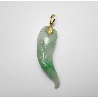 14K Yellow Gold Green Jadeite Jade Carved Chili Pepper Charm Pendant