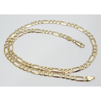 14K Yellow Gold Diamond Cut Figaro Link Chain Necklace