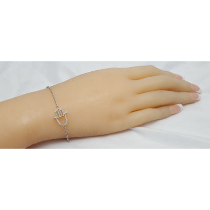 14K Solid White Gold Diamond Hamsa Cable Link Bracelet