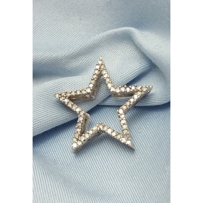 10K Solid White Gold Star Shaped Diamond Charm Pendant