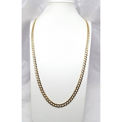 14K Two Tone Gold Diamond Cut Cuban Link Chain Necklace