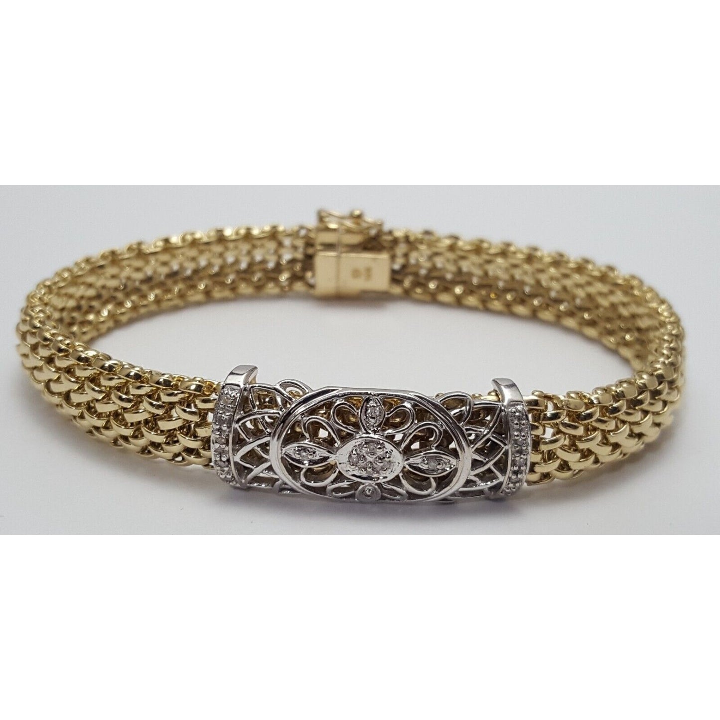 14K Multi Tone Gold Mesh Diamond Link Bracelet