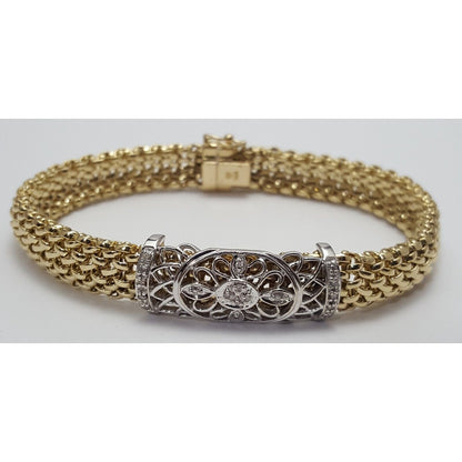 14K Multi Tone Gold Mesh Diamond Link Bracelet