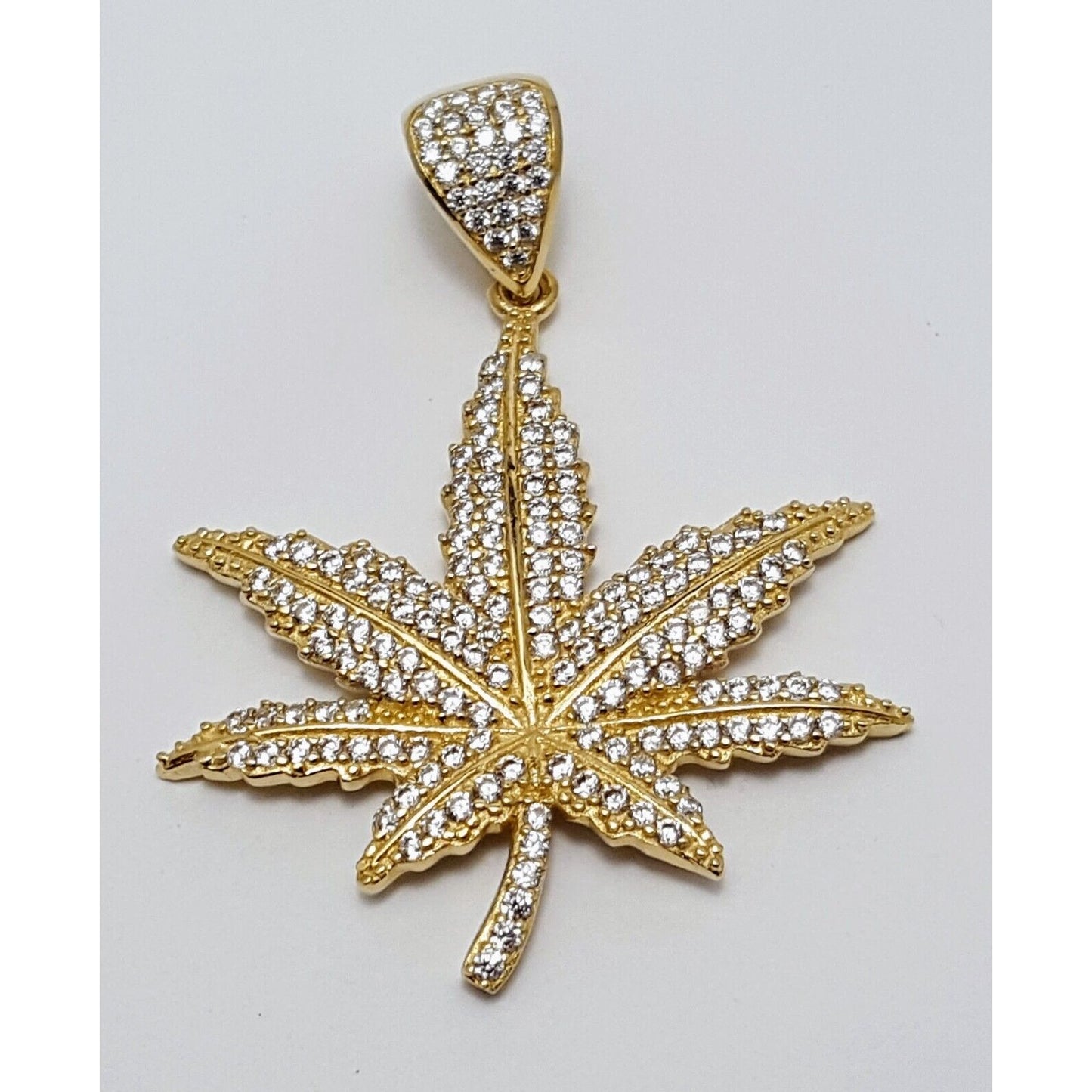 10K Solid Yellow Gold Cubic Zirconia Marijuana Leaf Weed Charm Pendant