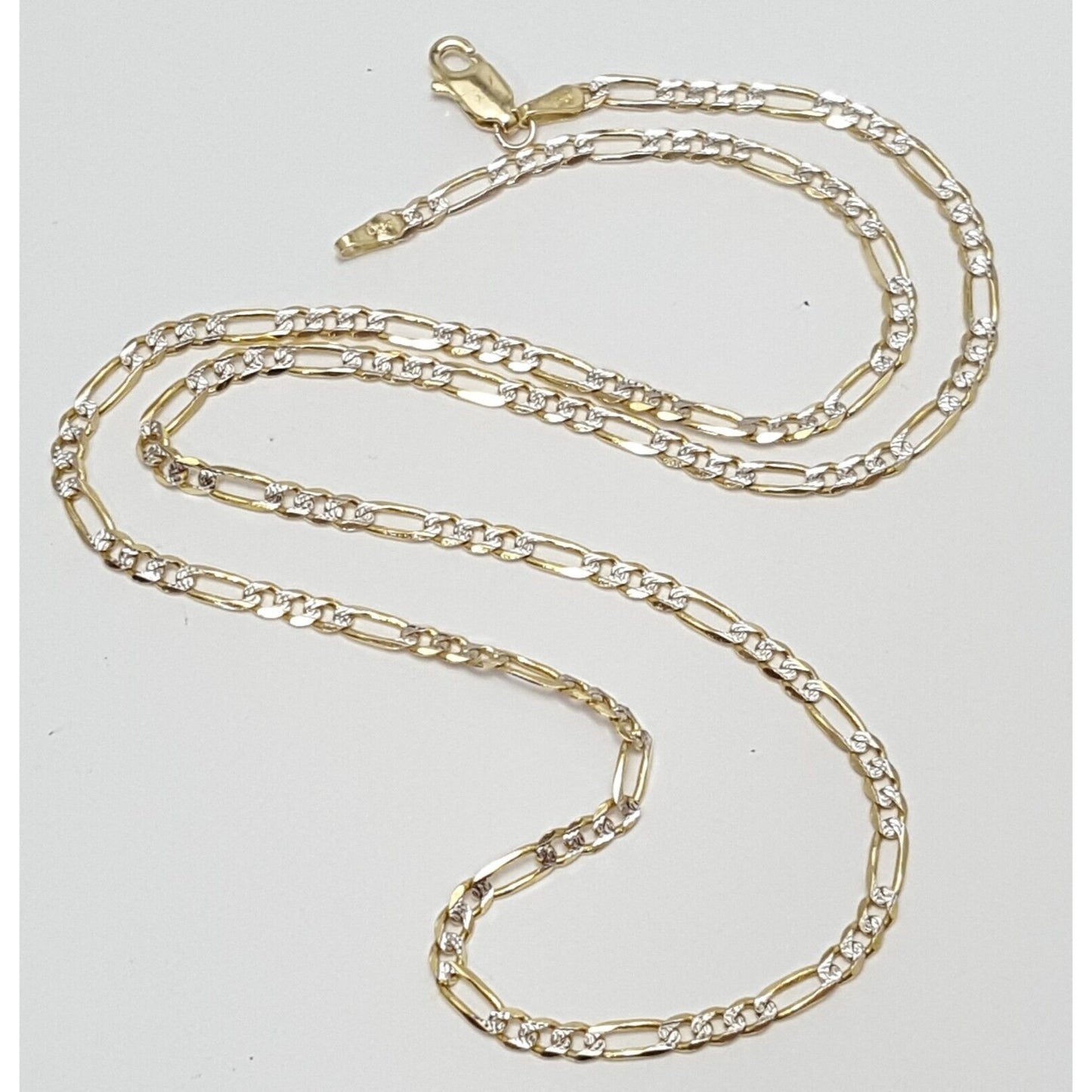 14K Two Tone Gold Diamond Cut Figaro Link Chain Necklace