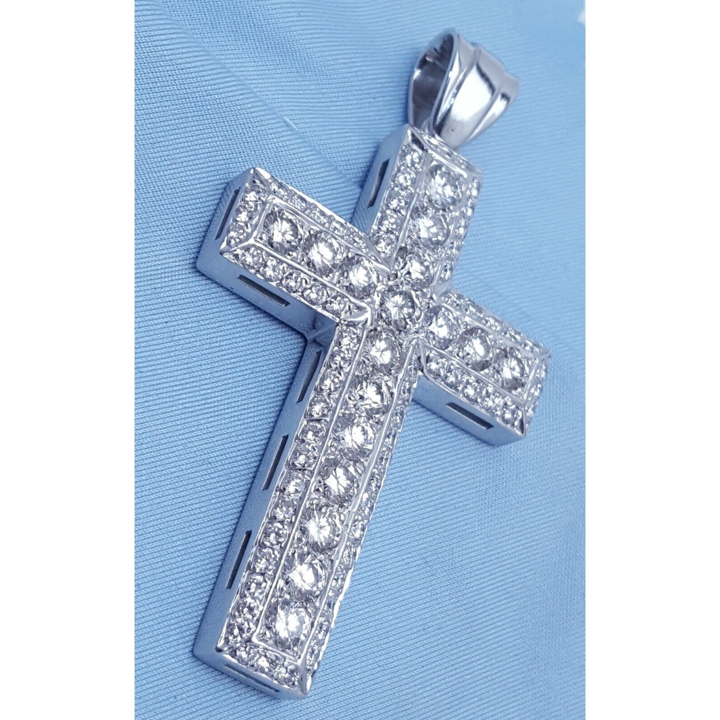 14K Solid White Gold Diamond Cross Pendant Charm 7.65ct