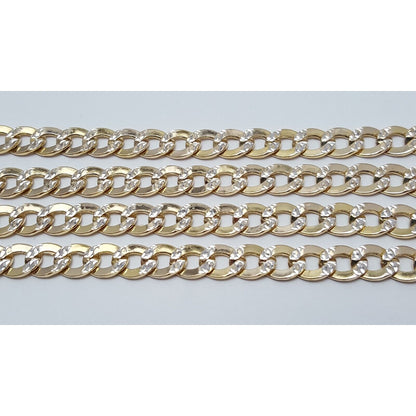 14K Two Tone Gold Diamond Cut Cuban Link Chain Necklace