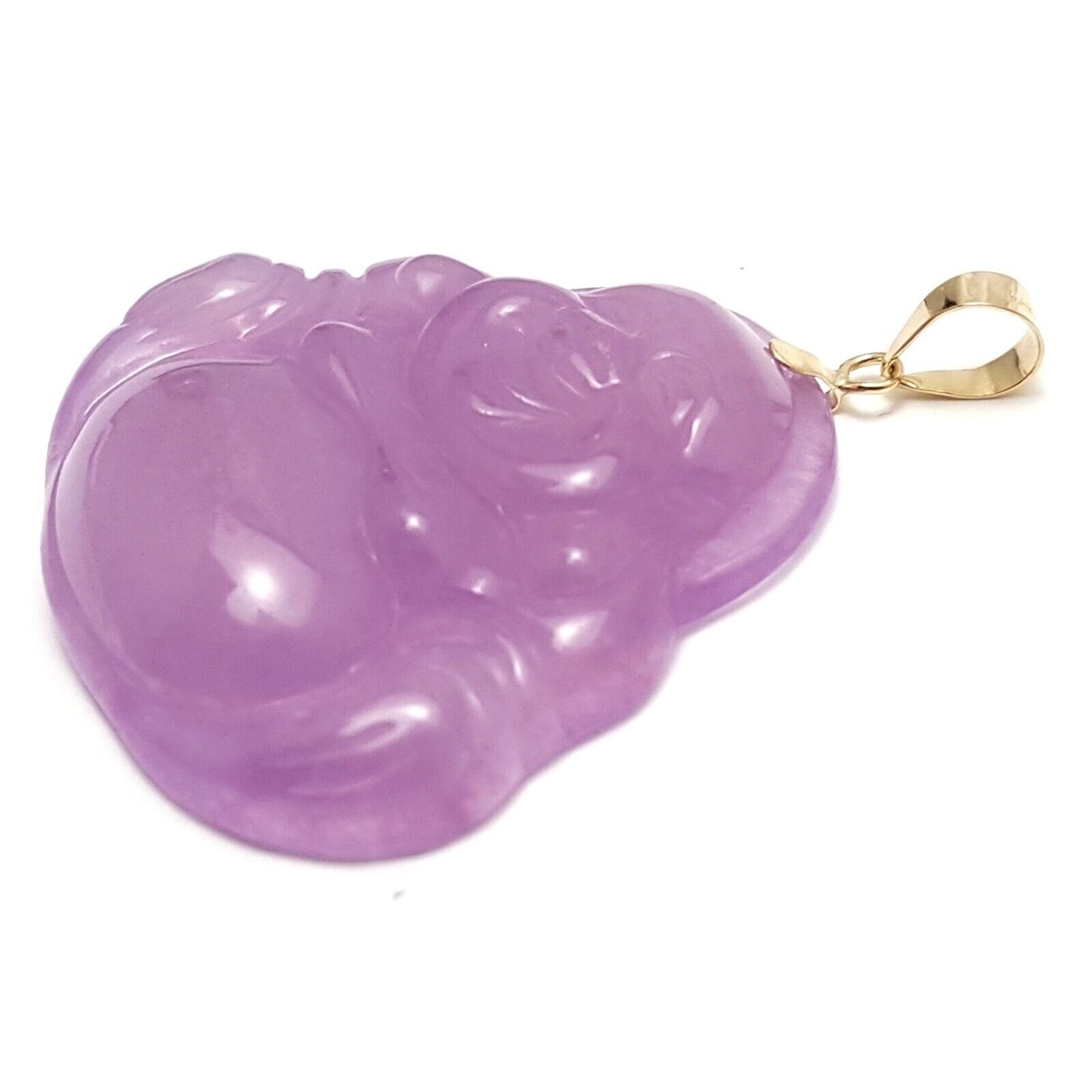 14K Yellow Gold Large Sized Purple Jade Buddha Charm Pendant