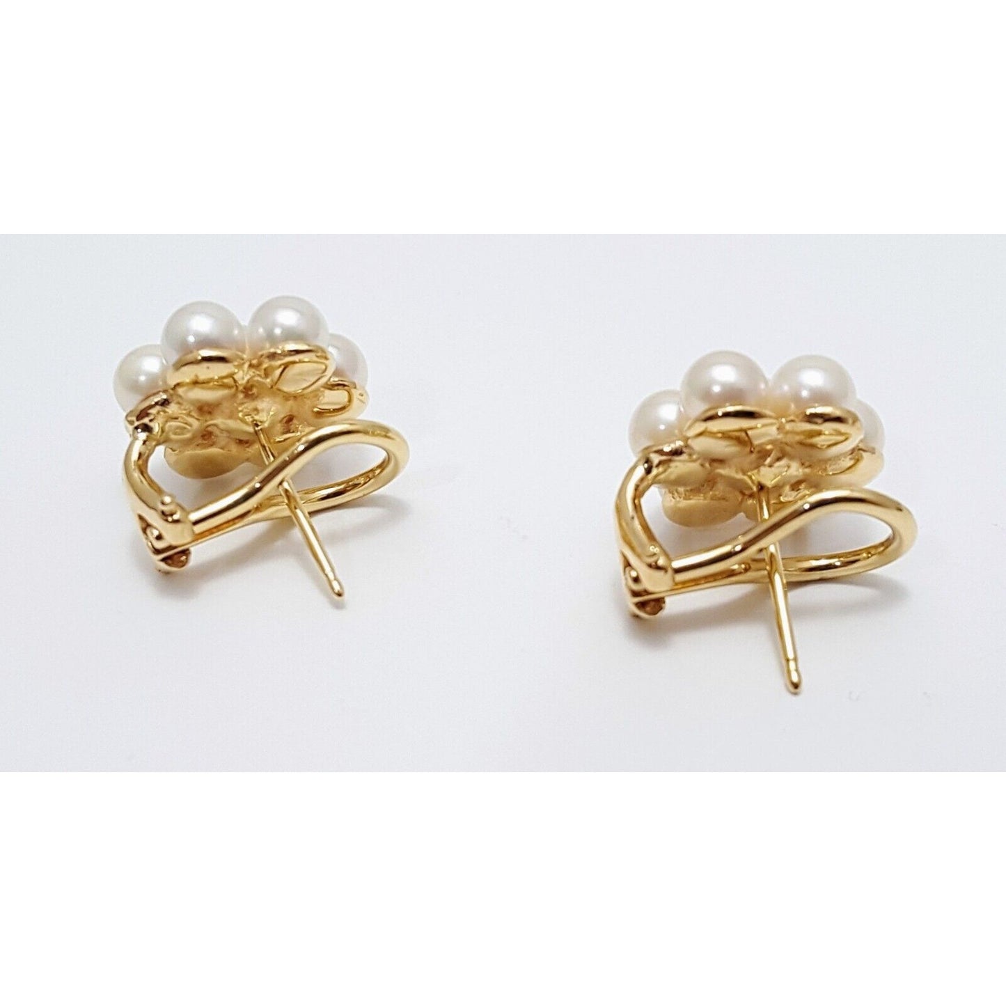 14K Yellow Gold Flower Pearl French Clip Earrings